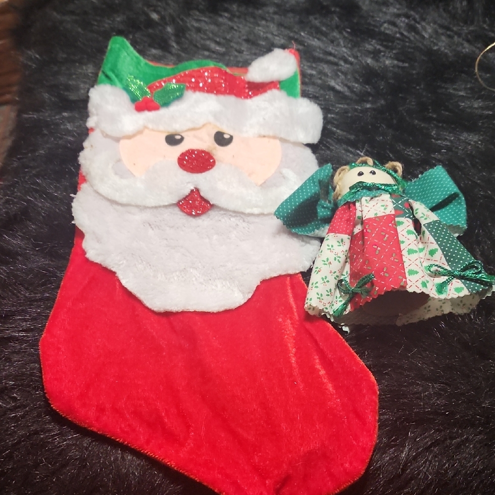Red Santa Christmas Stocking with Angel  Doll.